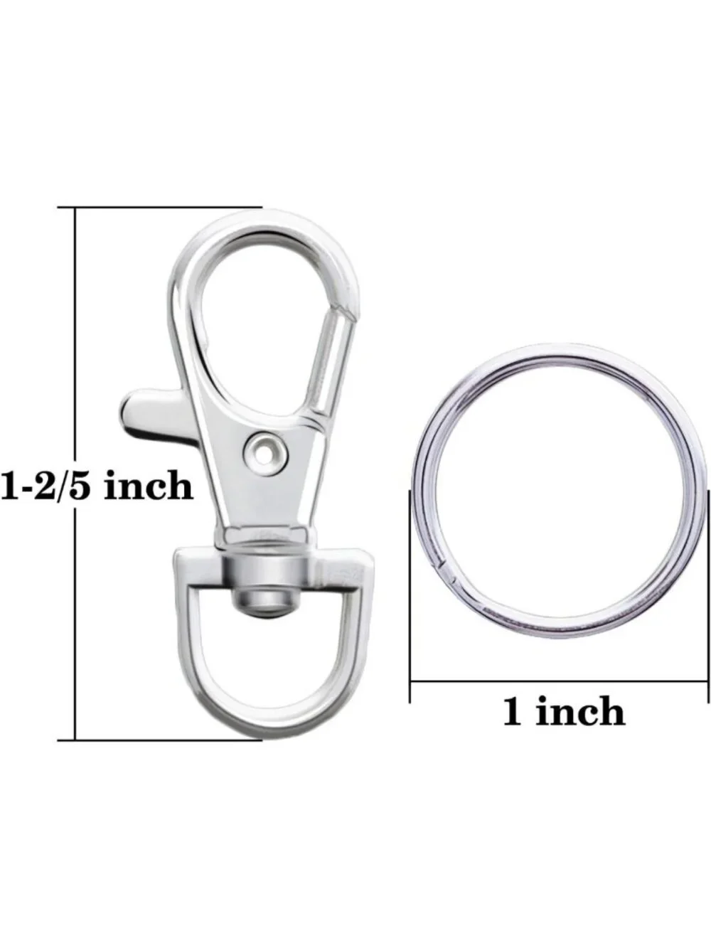100 Metal Swivel Snap Hooks & Split Key Rings for Keychains - Durable